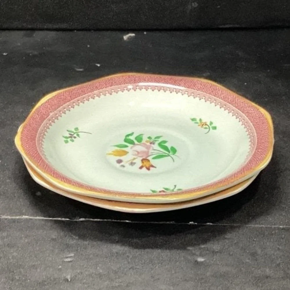 Adams Calyx Ware Lowestoft Dessert Plates, Set of 2 Hand-Painted Fruit Tableware